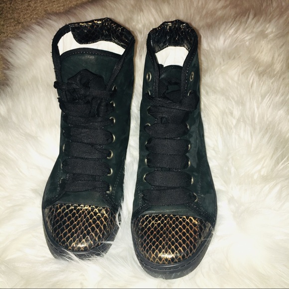 Lanvin Teal Python High Top Sneakers - Picture 2 of 7